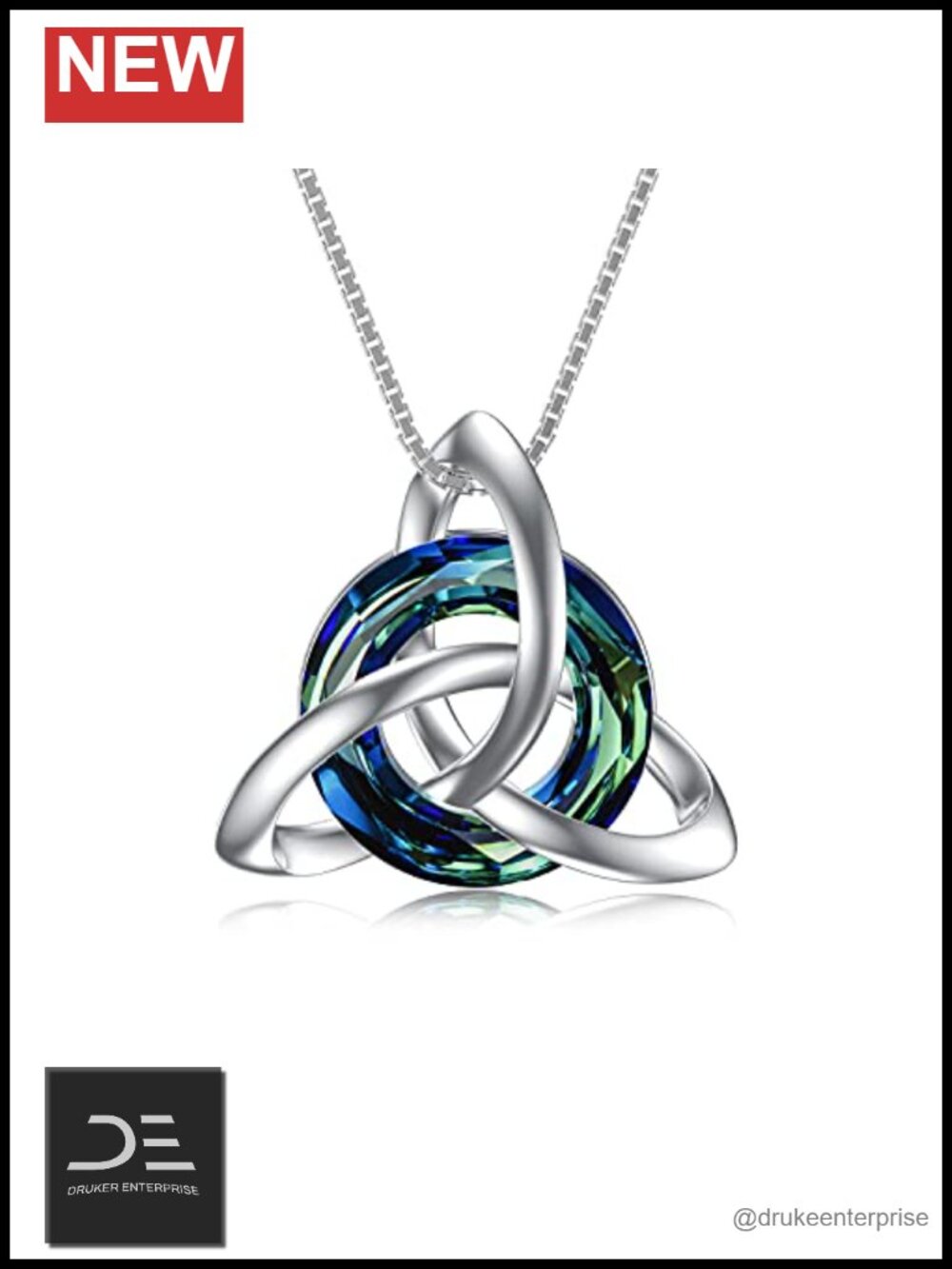 Celtic Knot Necklace Sterling Silver Trinity Knot Pendant Crystal Irish Jewelry